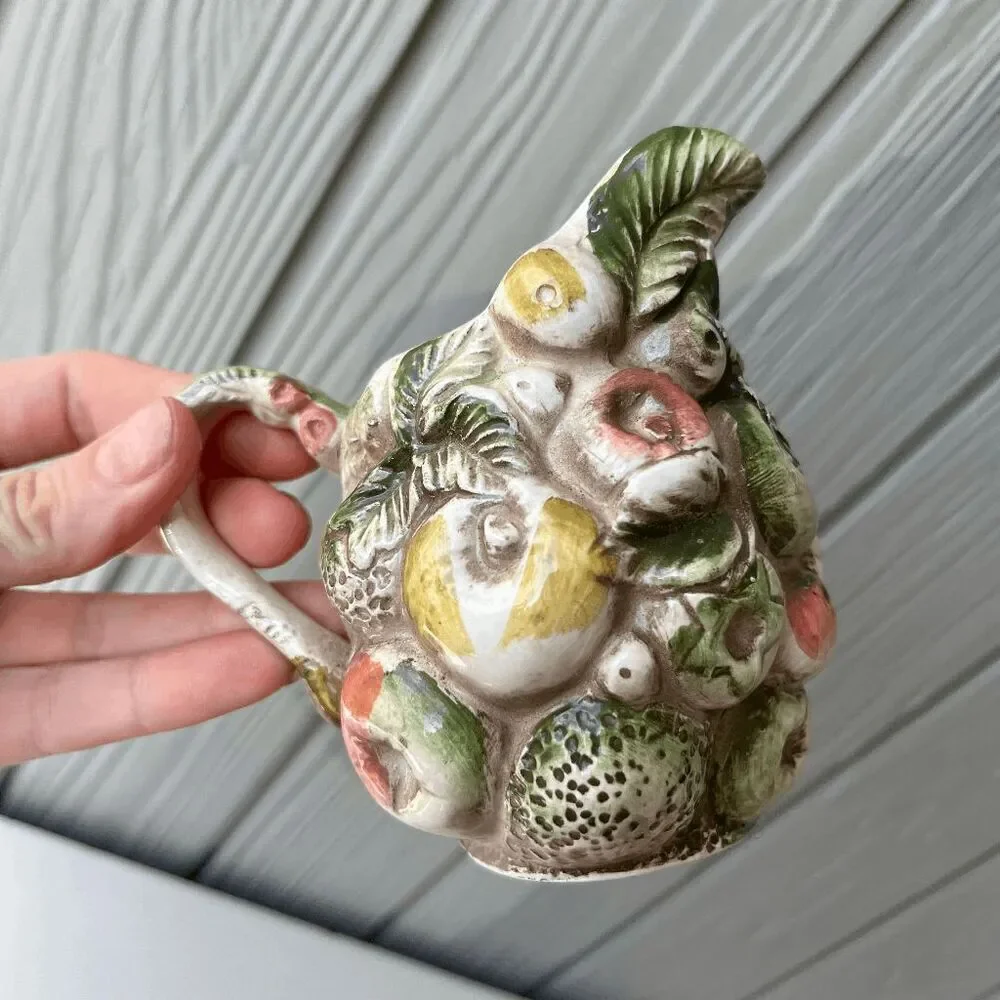 Vintage Lefton Japan Fruit Creamer Pitcher Majolica Style Pottery 1950s